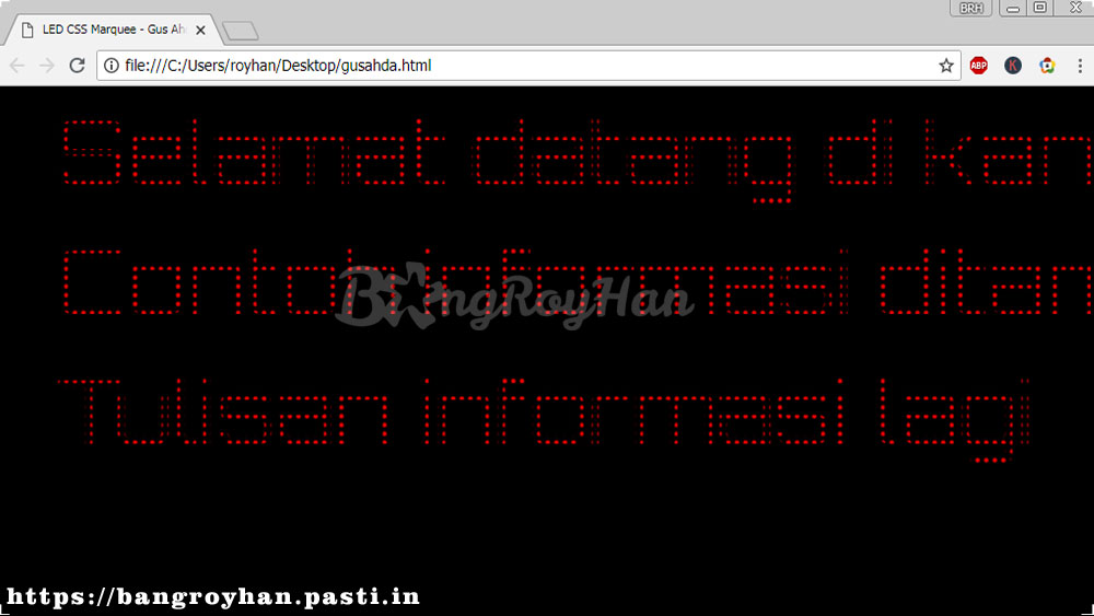 Menampilkan Text LED di Komputer PC Menggunakan HTML CSS BangRoyHan